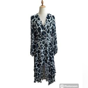 Kardashian Kollection Blue Leopard Print High Low Asymmetrical Dress Size Small